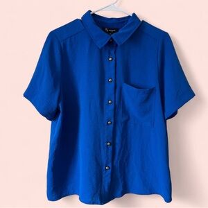 Women’s Large Lily Morgan Royal Blue Short Sleeve Crepe Button Down Blouse WM L